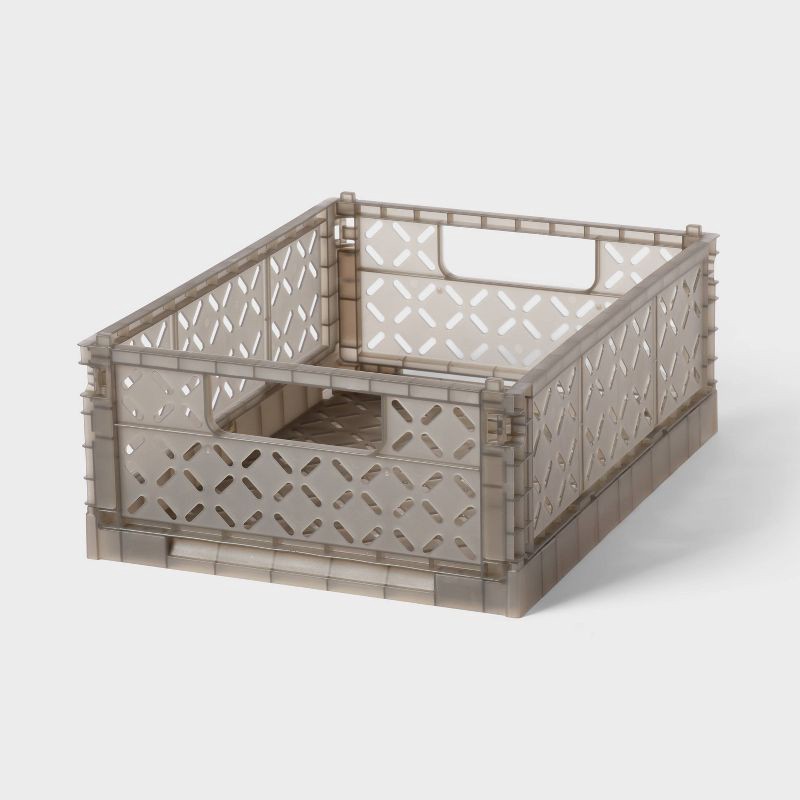 slide 1 of 3, Rectangular Plastic Foldable Medium Crate Gray - Brightroom™, 1 ct