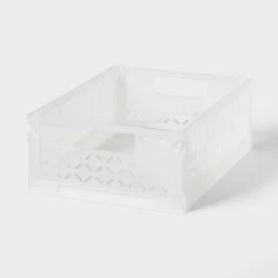 Rectangular Plastic Foldable Medium Crate White - Brightroom™