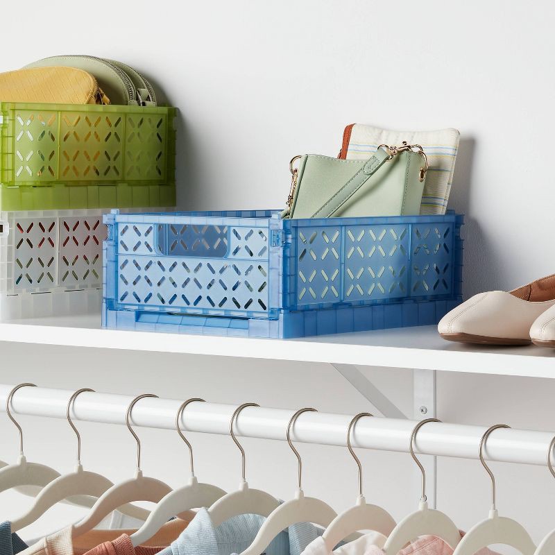slide 2 of 3, Rectangular Plastic Foldable Medium Crate Blue - Brightroom™, 1 ct