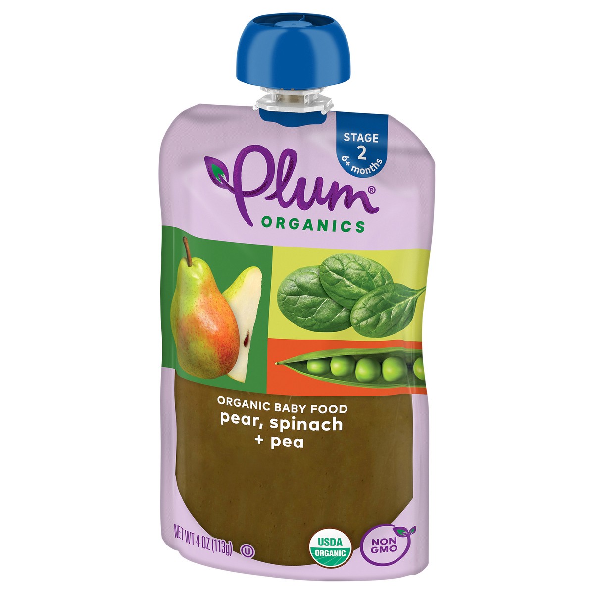 slide 5 of 9, Plum Organics Stage 2 Organic Pear, Spinach & Pea 4oz Pouch, 4 oz