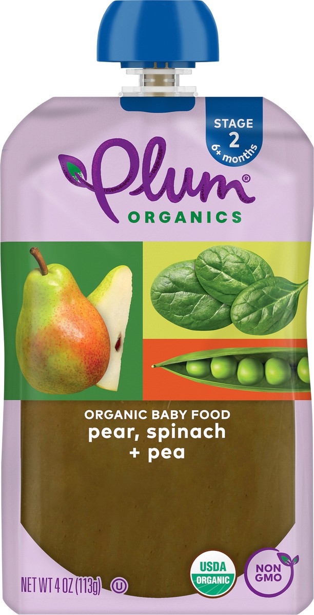 slide 7 of 9, Plum Organics Stage 2 Organic Pear, Spinach & Pea 4oz Pouch, 4 oz
