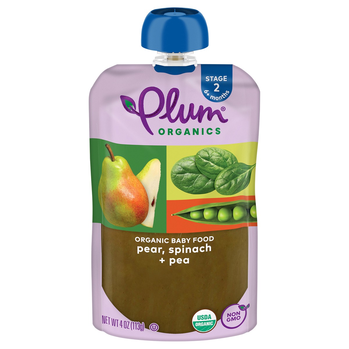 slide 1 of 9, Plum Organics Stage 2 Organic Pear, Spinach & Pea 4oz Pouch, 4 oz