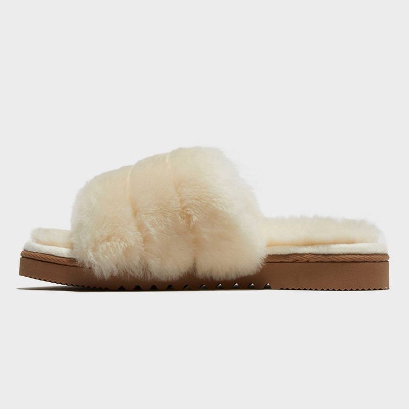 slide 2 of 5, dluxe by dearfoams Women's Shearling One Band Slide Slippers - Cream 8, 1 ct