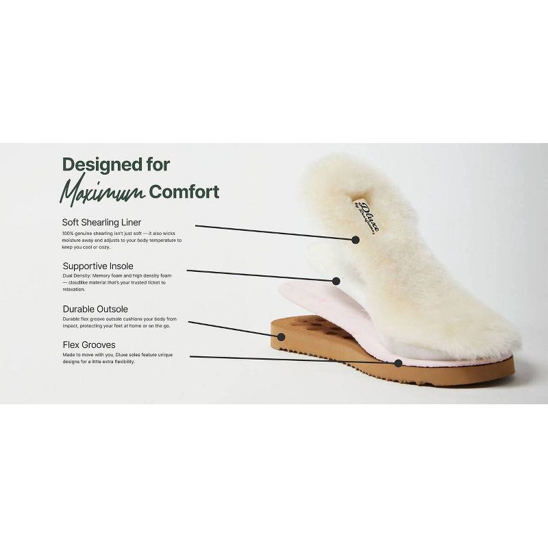 slide 5 of 5, dluxe by dearfoams Women's Shearling One Band Slide Slippers - Cream 9: Indoor/Outdoor TPR Outsole, Cushioned Insole, Open Toe, 1 ct