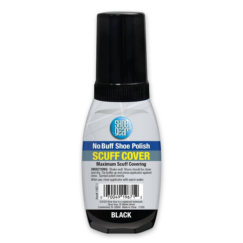 slide 2 of 2, Shoe Gear Scuff Cover Superior Coverage - Black 2.5 fl oz: Liquid Shoe Accessory, Polish & Shine, 2.5 fl oz