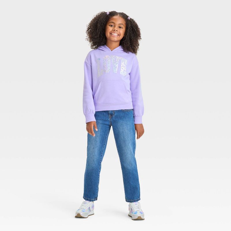 slide 3 of 5, Girls' 'Love' Pull Over Fleece Hoodie - Cat & Jack™ Lavender M, 1 ct