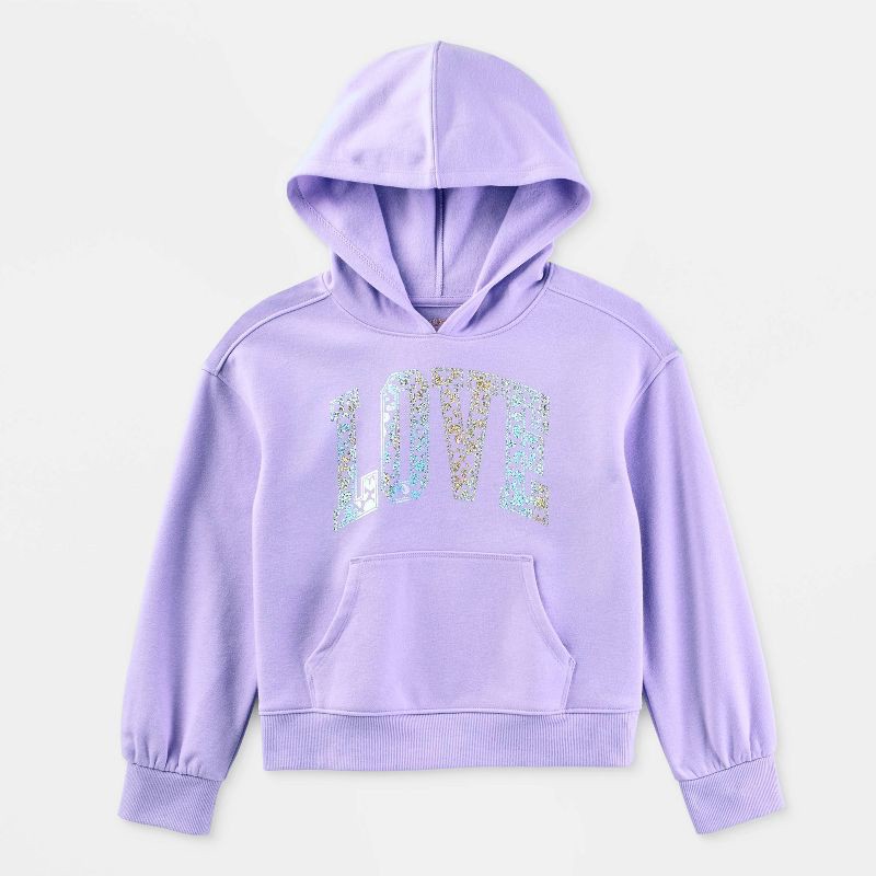 slide 4 of 5, Girls' 'Love' Pull Over Fleece Hoodie - Cat & Jack™ Lavender M, 1 ct