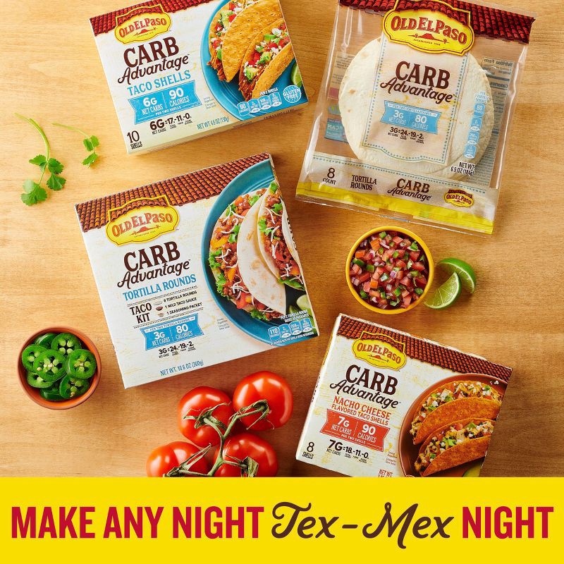 slide 7 of 8, Old El Paso Low Net Carb Taco Shells Gluten Free - 10ct / 4.6oz, 10 ct, 4.6 oz