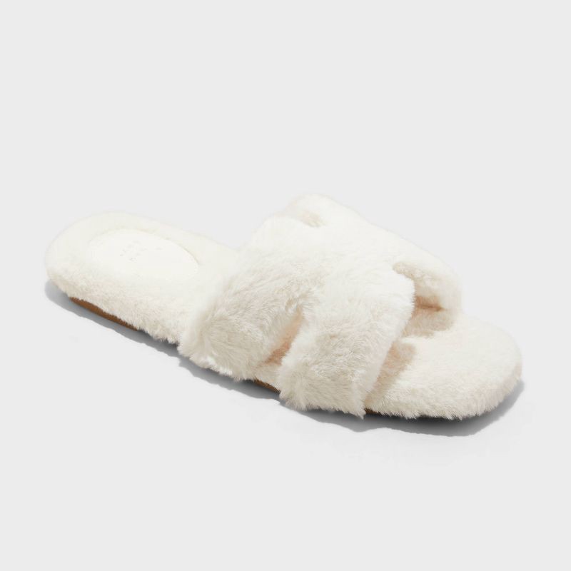 slide 1 of 4, Women's Sage Slide Slippers - A New Day™ Cream 11: Open Toe, Indoor/Outdoor, Cushioned Insole, 1 ct
