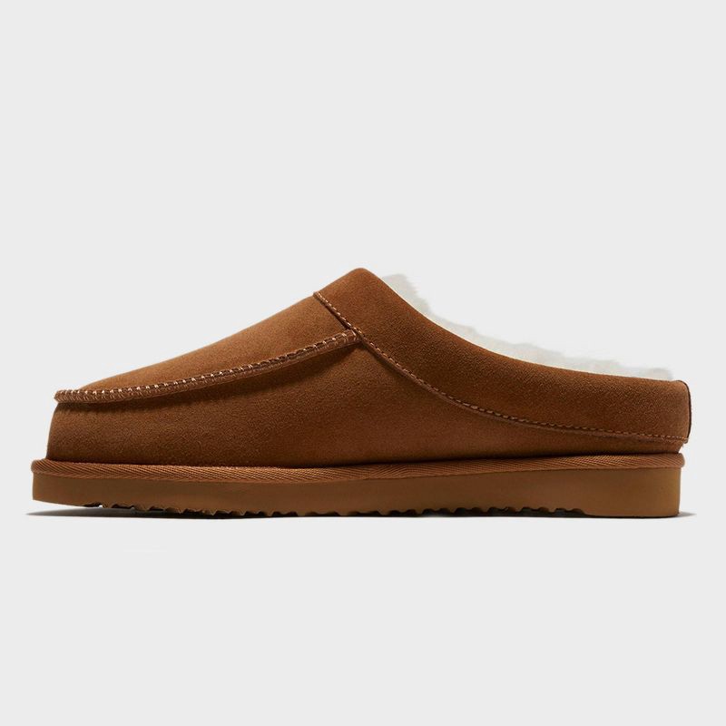 slide 2 of 5, dluxe by dearfoams Men's Lith Moc Toe Clog Slippers - Light Brown 8, 1 ct