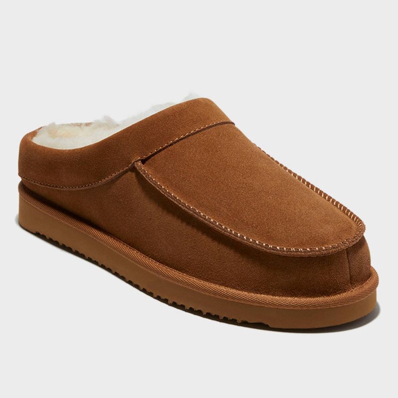 slide 1 of 5, dluxe by dearfoams Men's Lith Moc Toe Clog Slippers - Light Brown 9, 1 ct