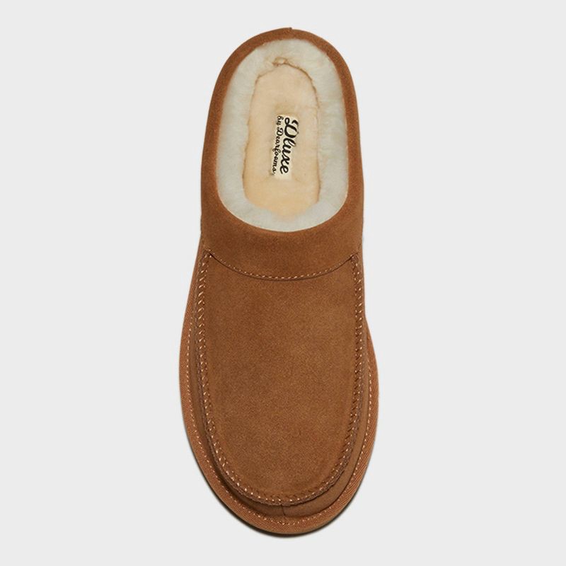 slide 3 of 5, dluxe by dearfoams Men's Lith Moc Toe Clog Slippers - Light Brown 12, 1 ct