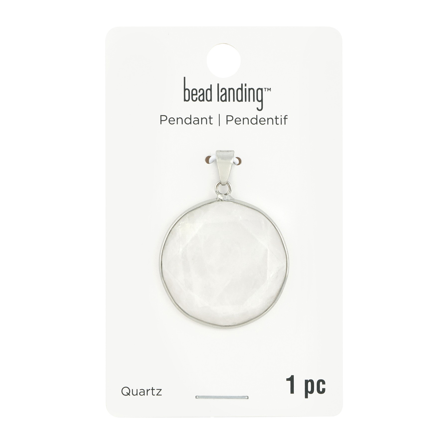 slide 2 of 3, White Quartz Round Faceted Pendant By Bead Landing, 30 mm
