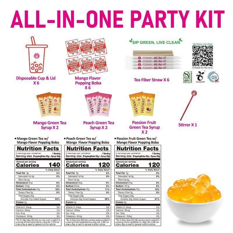 slide 6 of 6, O's Bubble Instant Marbling Popping Boba Party Kit- Peach/Mango/Passion Fruit - 17.1oz, 17.1 oz