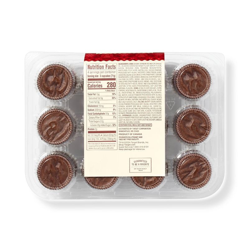 slide 2 of 3, Christmas Double Chocolate Mini Cupcakes filled with Chocolate - 10oz/12ct - Favorite Day™, 12 ct; 10 oz