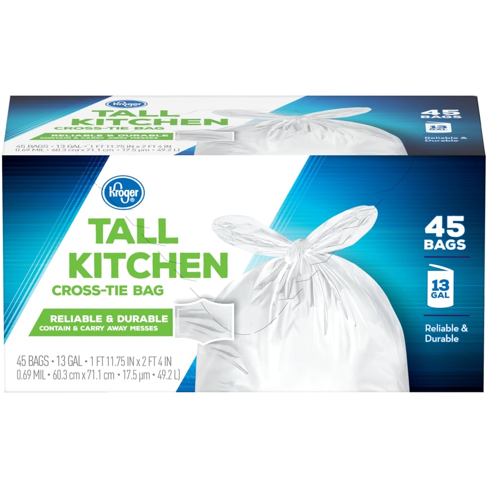 slide 1 of 1, Kroger Tall Kitchen Cross Tie Bags, 45 ct