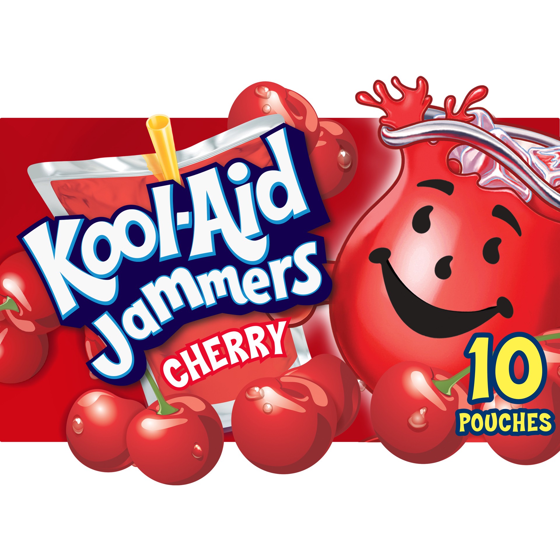 slide 1 of 9, Kool-Aid Jammers Cherry Flavored 0% Juice Drink, 10 ct Box, 6 fl oz Pouches, 10 ct; 6 fl oz