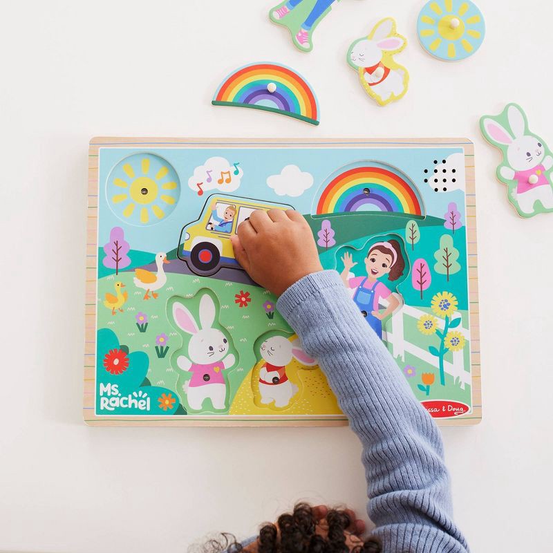 slide 2 of 9, Melissa & Doug Ms. Rachel Wooden Song Peg Puzzle, 6-Piece Light-Activated Sound Puzzle with Full Songs, 1 ct