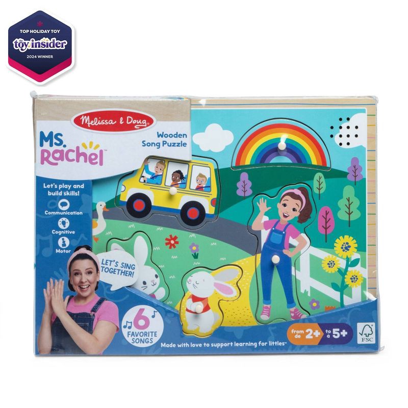 slide 3 of 9, Melissa & Doug Ms. Rachel Wooden Song Peg Puzzle, 6-Piece Light-Activated Sound Puzzle with Full Songs, 1 ct