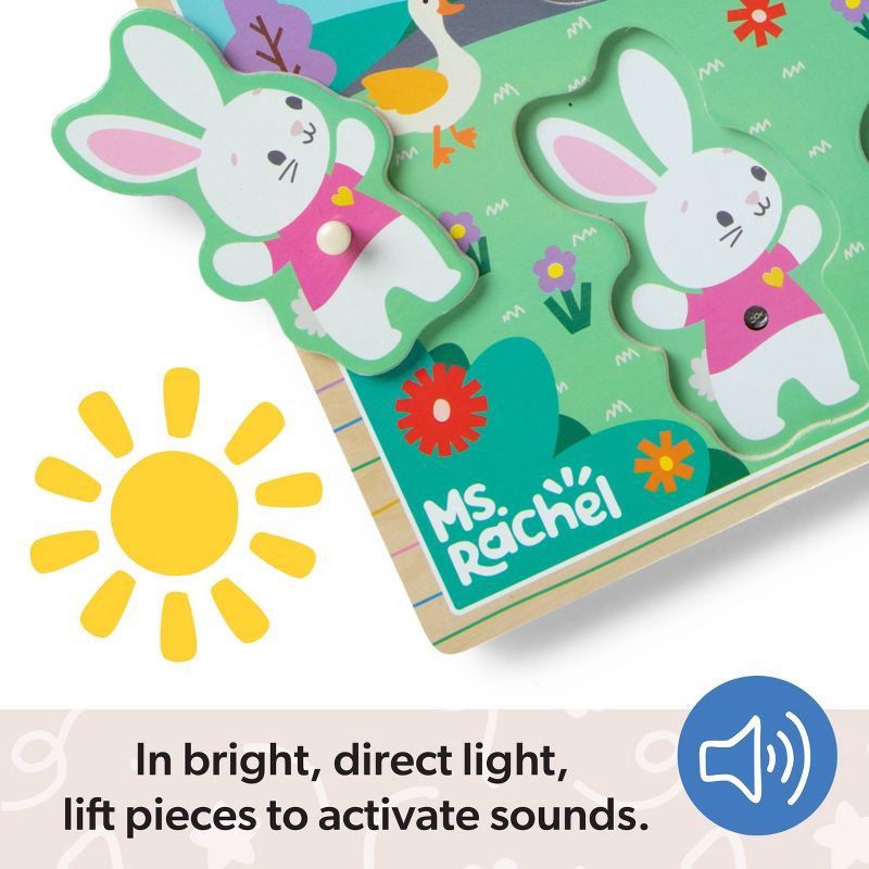 slide 4 of 9, Melissa & Doug Ms. Rachel Wooden Song Peg Puzzle, 6-Piece Light-Activated Sound Puzzle with Full Songs, 1 ct