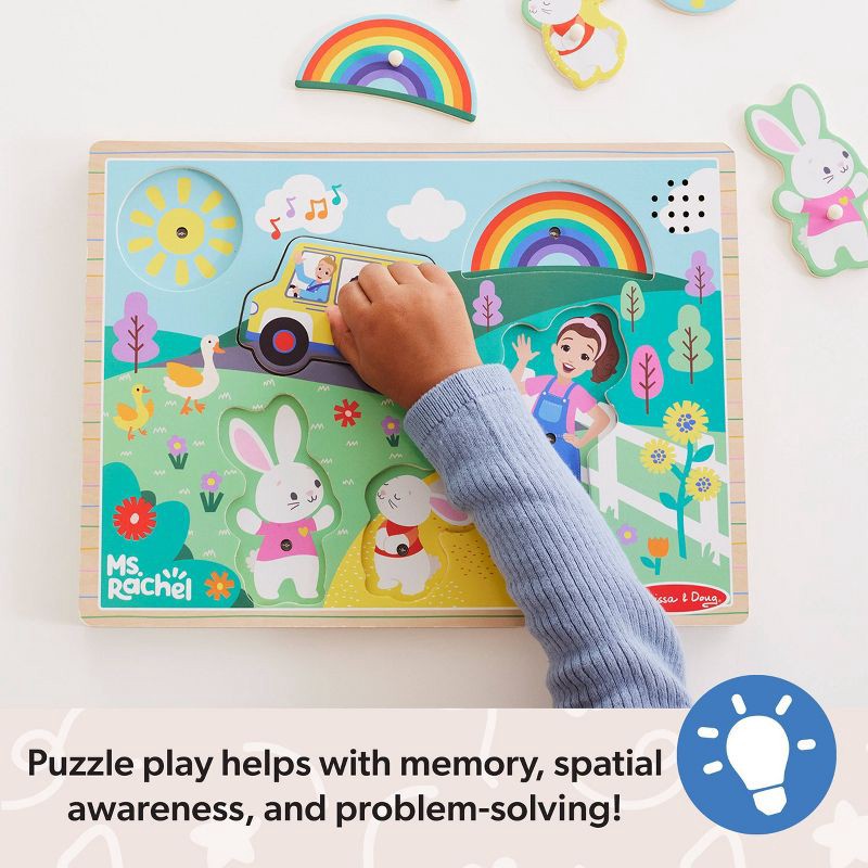 slide 5 of 9, Melissa & Doug Ms. Rachel Wooden Song Peg Puzzle, 6-Piece Light-Activated Sound Puzzle with Full Songs, 1 ct