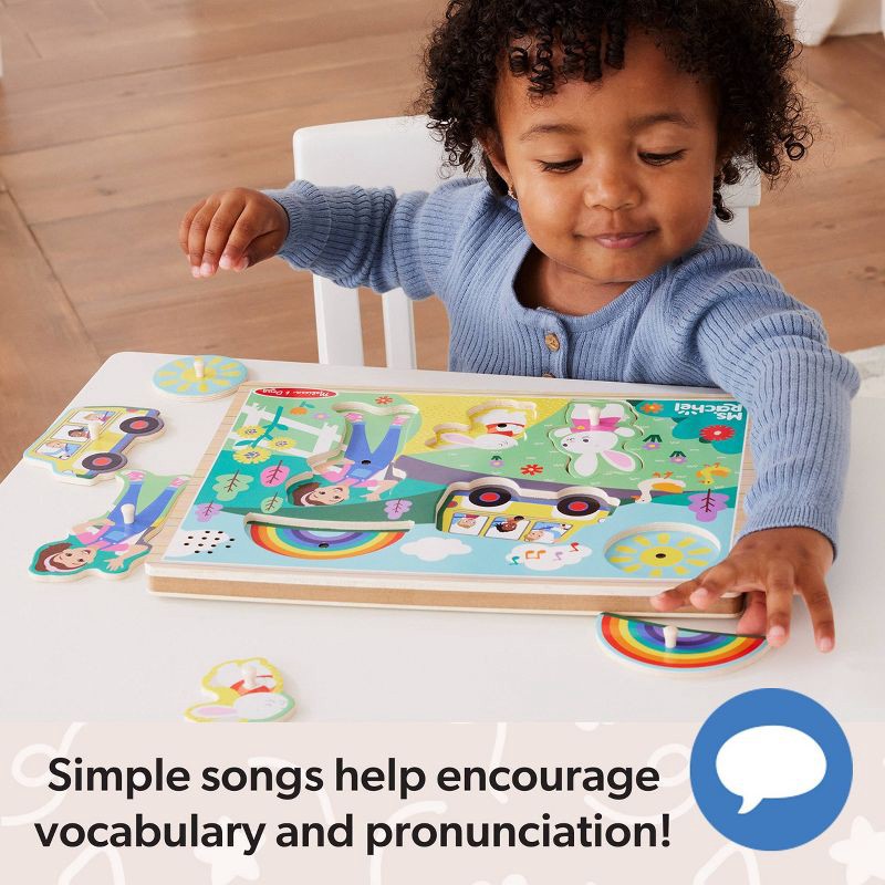 slide 6 of 9, Melissa & Doug Ms. Rachel Wooden Song Peg Puzzle, 6-Piece Light-Activated Sound Puzzle with Full Songs, 1 ct