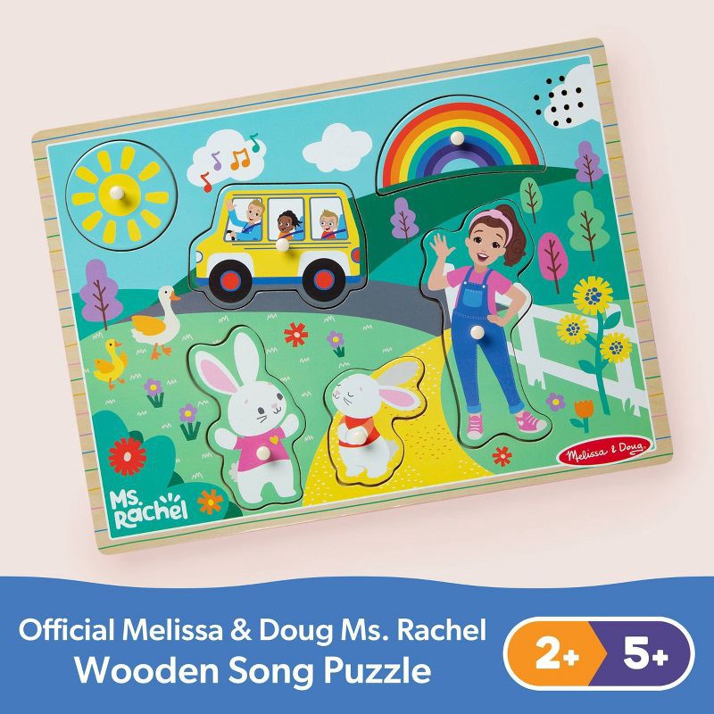 slide 9 of 9, Melissa & Doug Ms. Rachel Wooden Song Peg Puzzle, 6-Piece Light-Activated Sound Puzzle with Full Songs, 1 ct