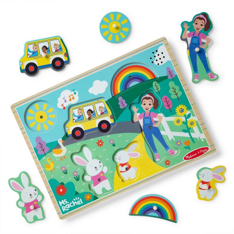 slide 1 of 9, Melissa & Doug Ms. Rachel Wooden Song Peg Puzzle, 6-Piece Light-Activated Sound Puzzle with Full Songs, 1 ct