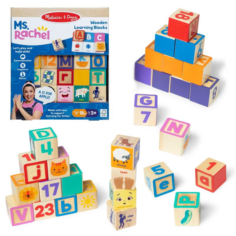 slide 1 of 9, Melissa & Doug Ms. Rachel Letter, Number, and Game Wooden Learning Blocks with Activity Cards, 1 ct