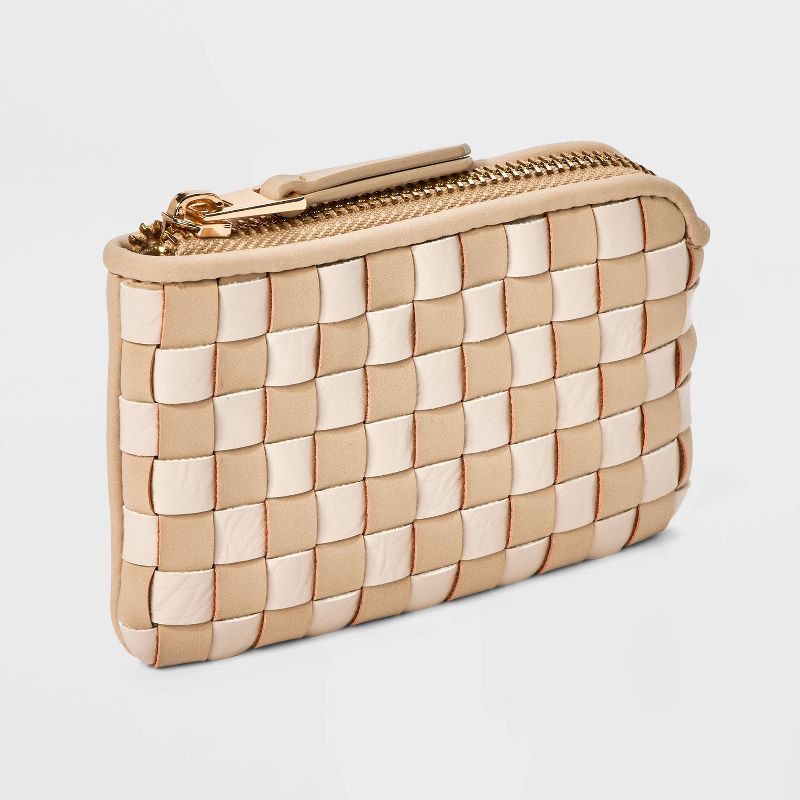 slide 2 of 5, Small Card Case Pouch - Universal Thread™ Taupe Woven: Zip Wallet, Basket Weave Design, Material, 1 ct