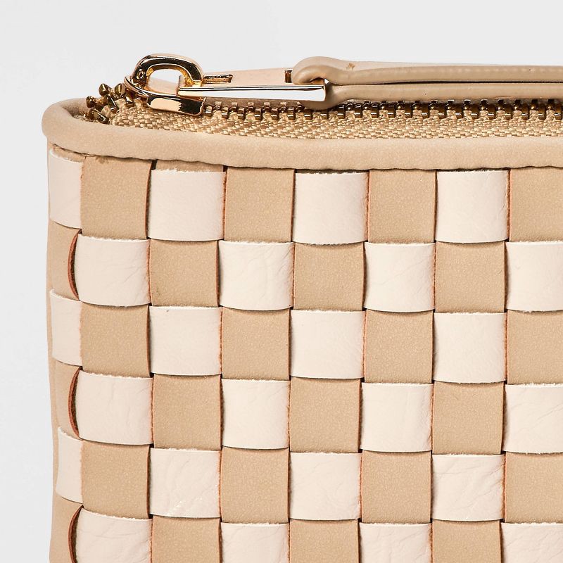 slide 4 of 5, Small Card Case Pouch - Universal Thread™ Taupe Woven: Zip Wallet, Basket Weave Design, Material, 1 ct