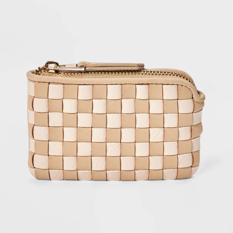slide 1 of 5, Small Card Case Pouch - Universal Thread™ Taupe Woven: Zip Wallet, Basket Weave Design, Material, 1 ct