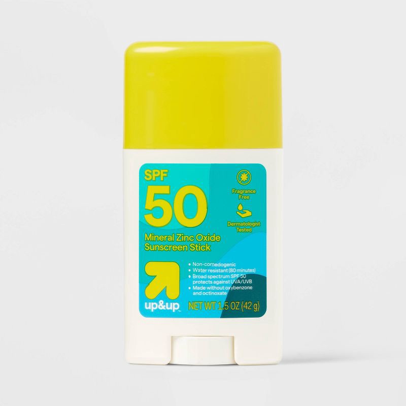 slide 1 of 6, Mineral Sunscreen Face Stick - SPF 50 - 1.5oz - up&up™: With Homosalate, Scented, Face Application, 50 x 1.5 oz