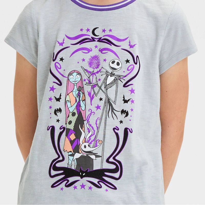 slide 2 of 4, Girls' Disney The Nightmare Before Christmas Short Sleeve Graphic T-Shirt - Gray/Lavender XS, 1 ct