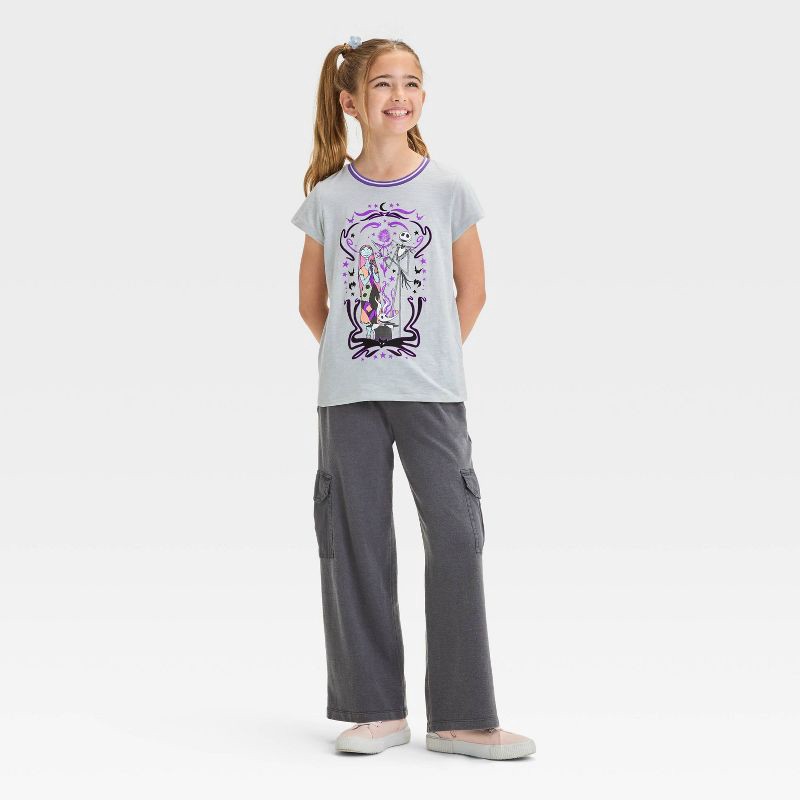 slide 4 of 4, Girls' Disney The Nightmare Before Christmas Short Sleeve Graphic T-Shirt - Gray/Lavender XS, 1 ct