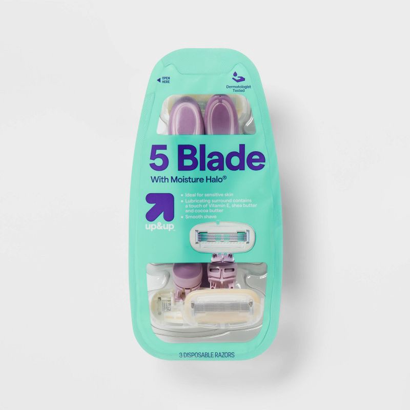 slide 1 of 4, Moisturizing Halo Women's 5-Blade Disposable Body Razors - 3ct - up&up™, 3 ct