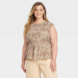 Women's Peplum Blouse - Universal Thread™ Tan/White Floral XXL