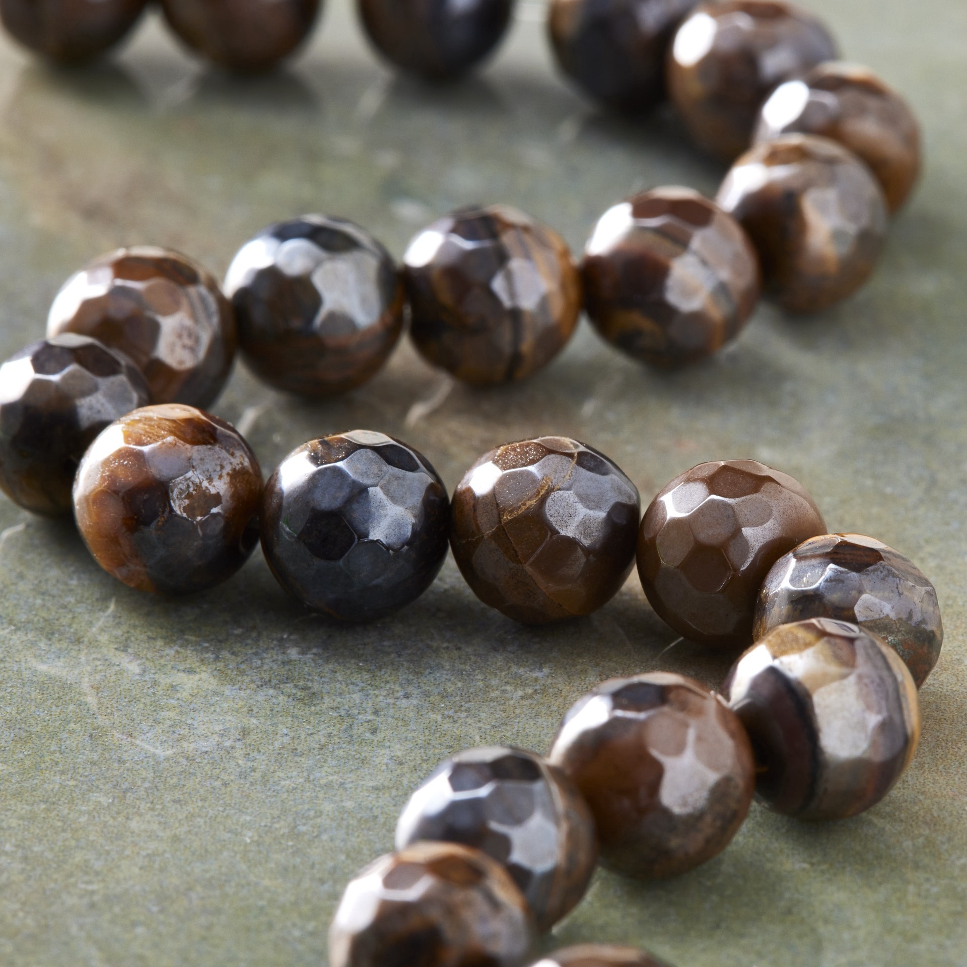 slide 3 of 3, Yellow Silverite Tiger Eye Faceted Round Beads By Bead Landing, 8mm, 8mm