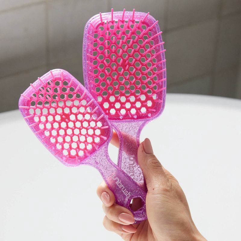 slide 4 of 4, UNbrush Mini Glitter Detangling Hair Brush - Rose Quartz Pink, 1 ct