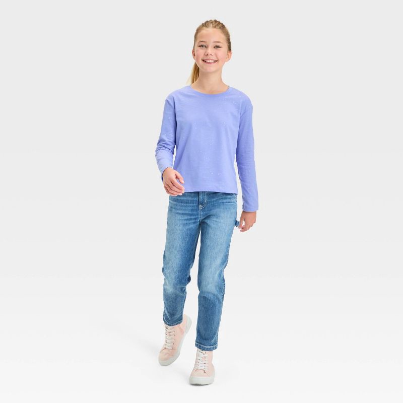 slide 3 of 3, Girls' Long Sleeve Sparkle T-Shirt - Cat & Jack™ Sparkle Periwinkle Blue L, 1 ct