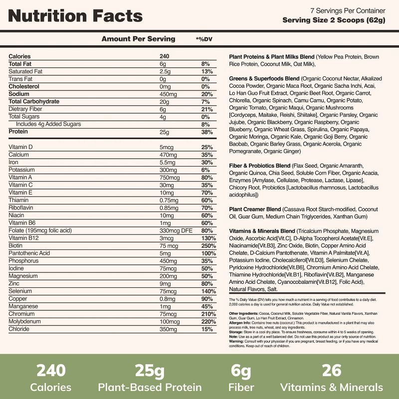 slide 3 of 7, Ka'Chava All-In-One Plant Based Nutrition Shake Powder - Matcha - 15.31oz, 15.31 oz