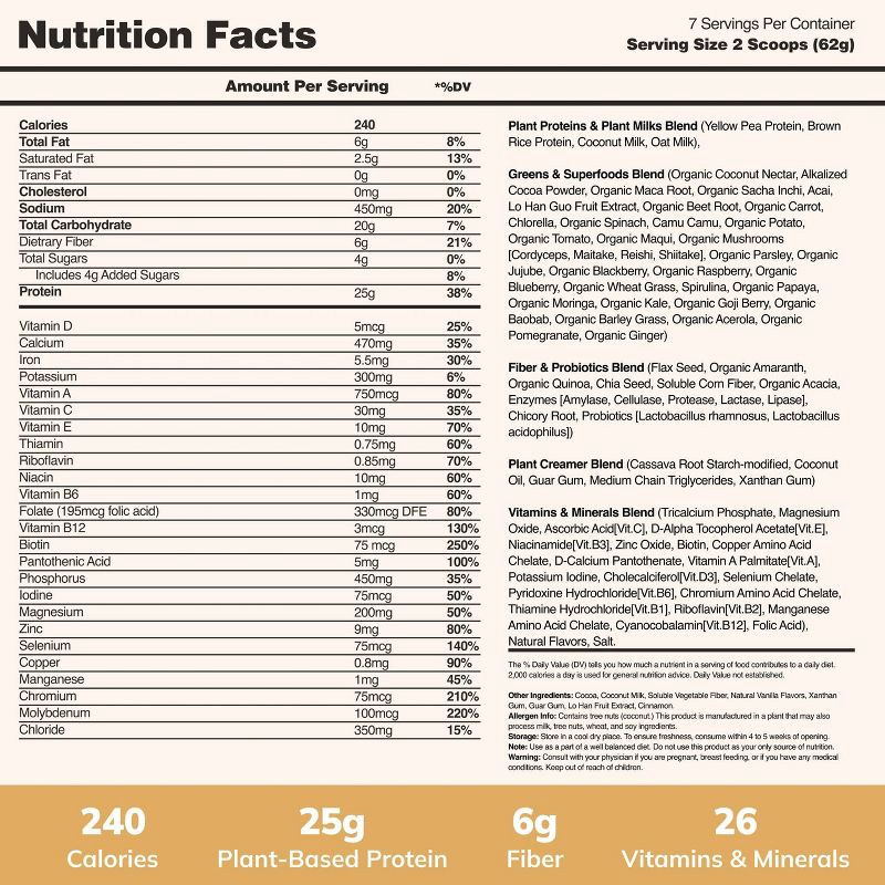 slide 3 of 7, Ka'Chava All-In-One Plant Based Nutrition Shake Powder - Chai - 15.31oz, 15.31 oz