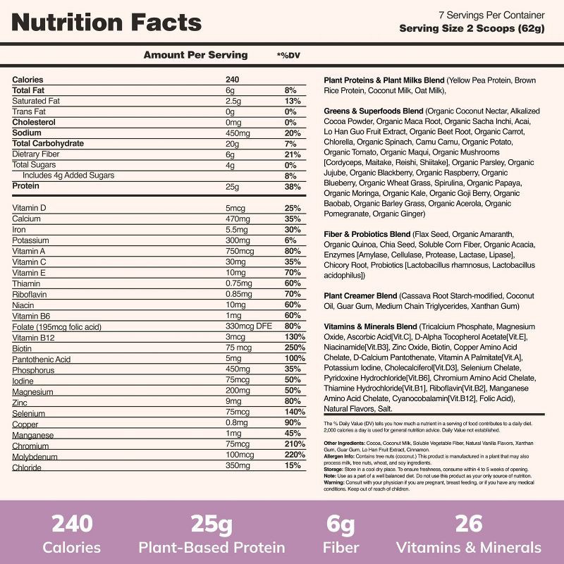 slide 3 of 7, Ka'Chava All-In-One Plant Based Nutrition Shake Powder - Coconut Acai - 15.31oz, 15.31 oz