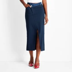 Women's Contrasting Denim Ankle Skirt - Future Collective Navy Blue M