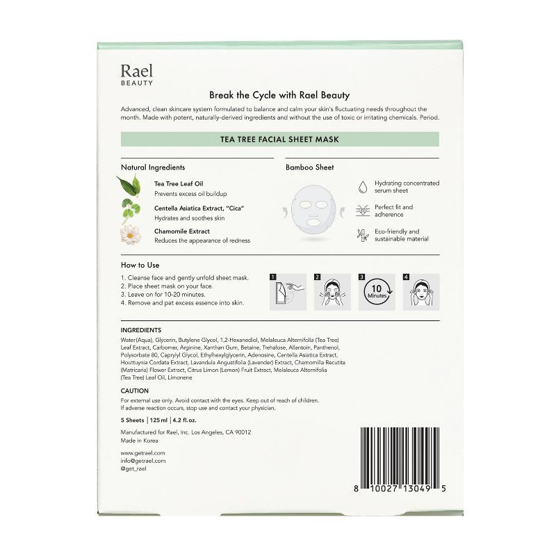 slide 2 of 8, Rael Beauty Tea Tree Facial Sheet Mask - 5ct/4.2oz, 5 ct; 4.2 oz
