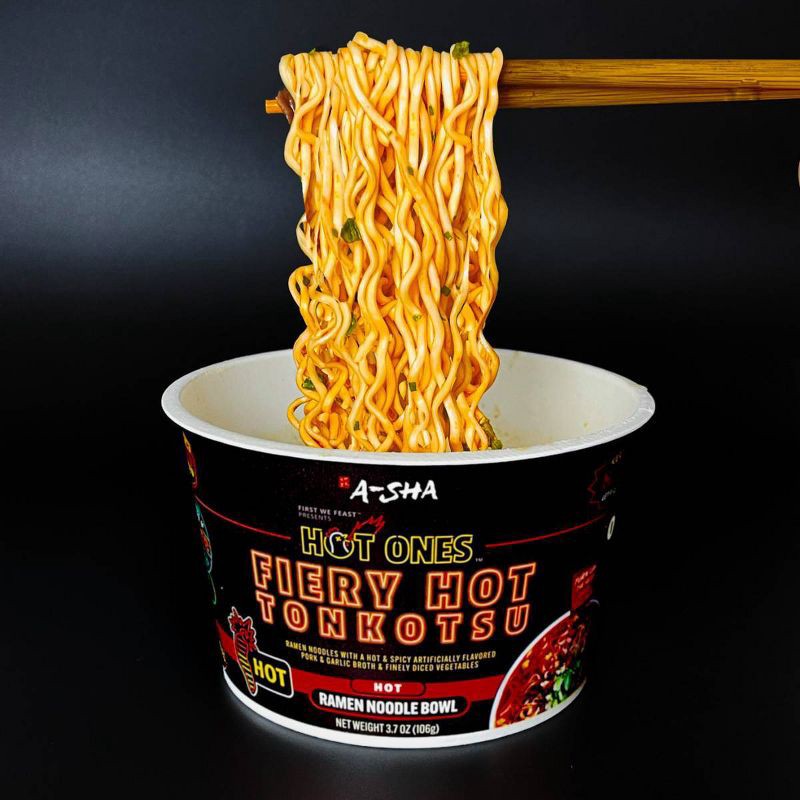 slide 3 of 7, A-Sha Foods USA Hot Ones x A-Sha Ramen Hot Noodle Bowl - 3.7oz, 3.7 oz