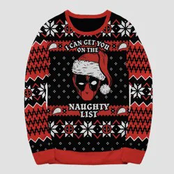 Men's Deadpool Graphic Pullover Sweater - Black/Red XL