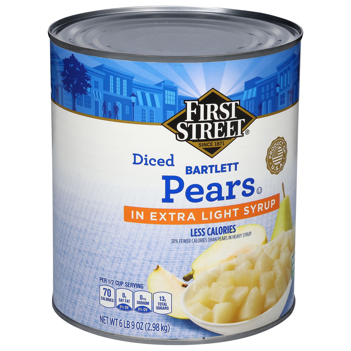 slide 3 of 4, First Street Diced Pears In Extra Light Syrup, 105 oz