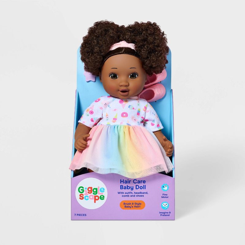 slide 4 of 5, 14" Toddler Baby Doll - Dark Brown Hair + Brown Eyes - Gigglescape™, 1 ct