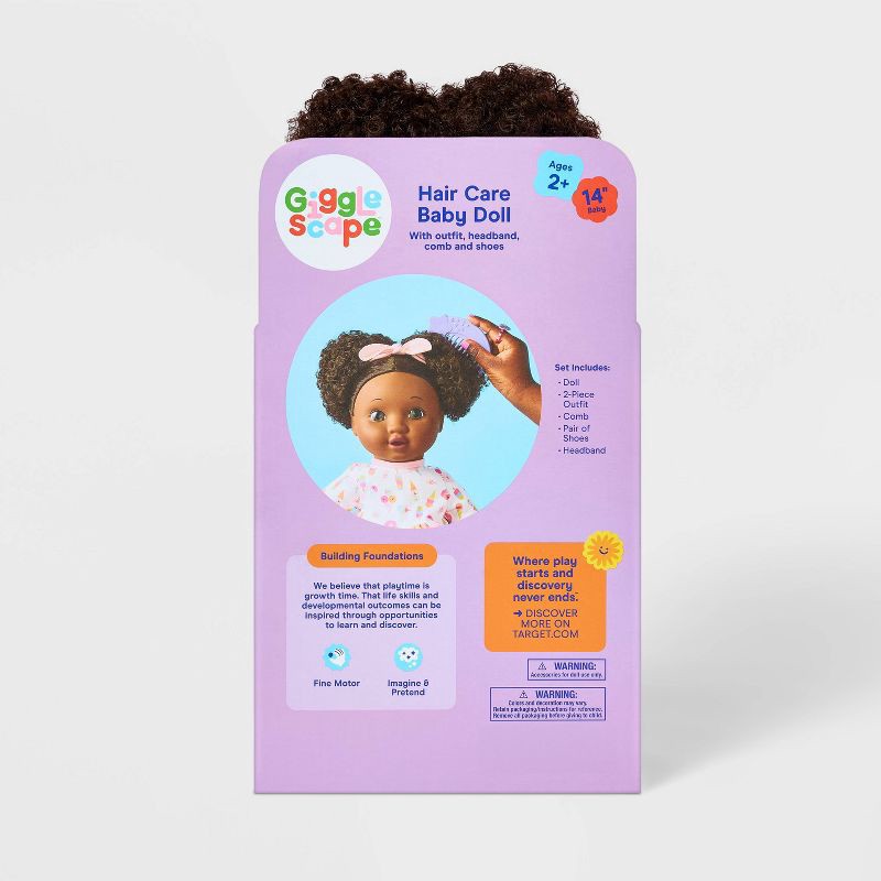 slide 5 of 5, 14" Toddler Baby Doll - Dark Brown Hair + Brown Eyes - Gigglescape™, 1 ct